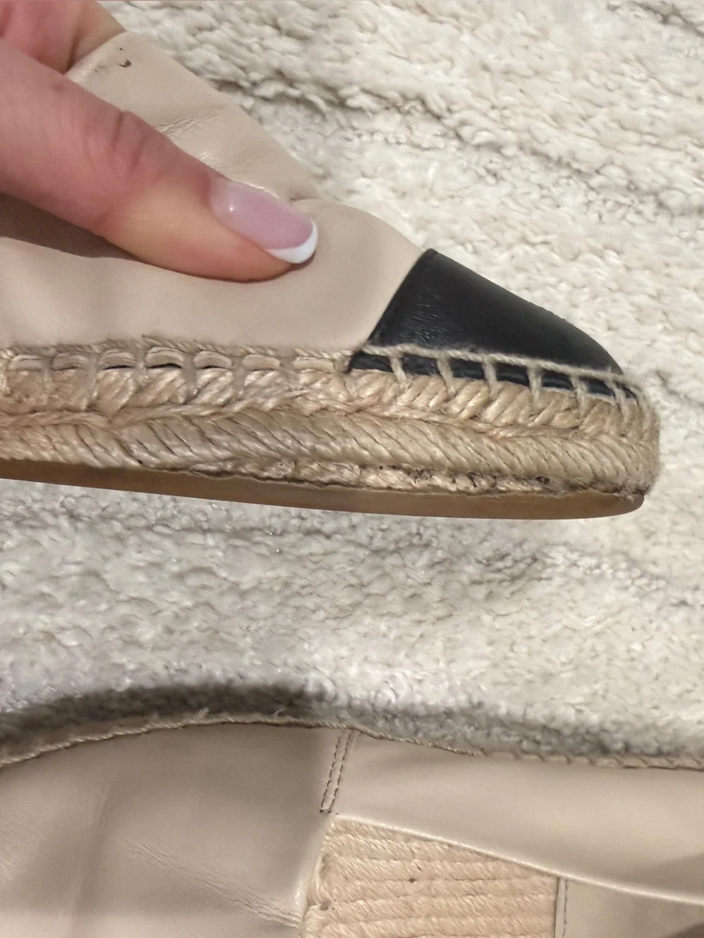 Tory Burch Colorblock Beige and Black Leather Espadrille Flats in sz. 8